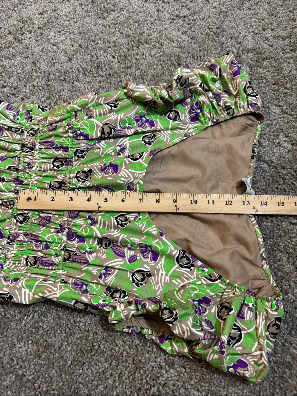 Tory Burch Floral Print Smocked Waist Midi Poplin Dress Green Size XS S